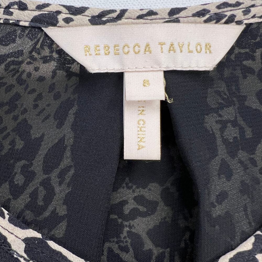 Rebecca Taylor Leopard 100% Silk A-Line Long Sleeve Button Up Shift Dress Size 8 - Picture 6 of 16